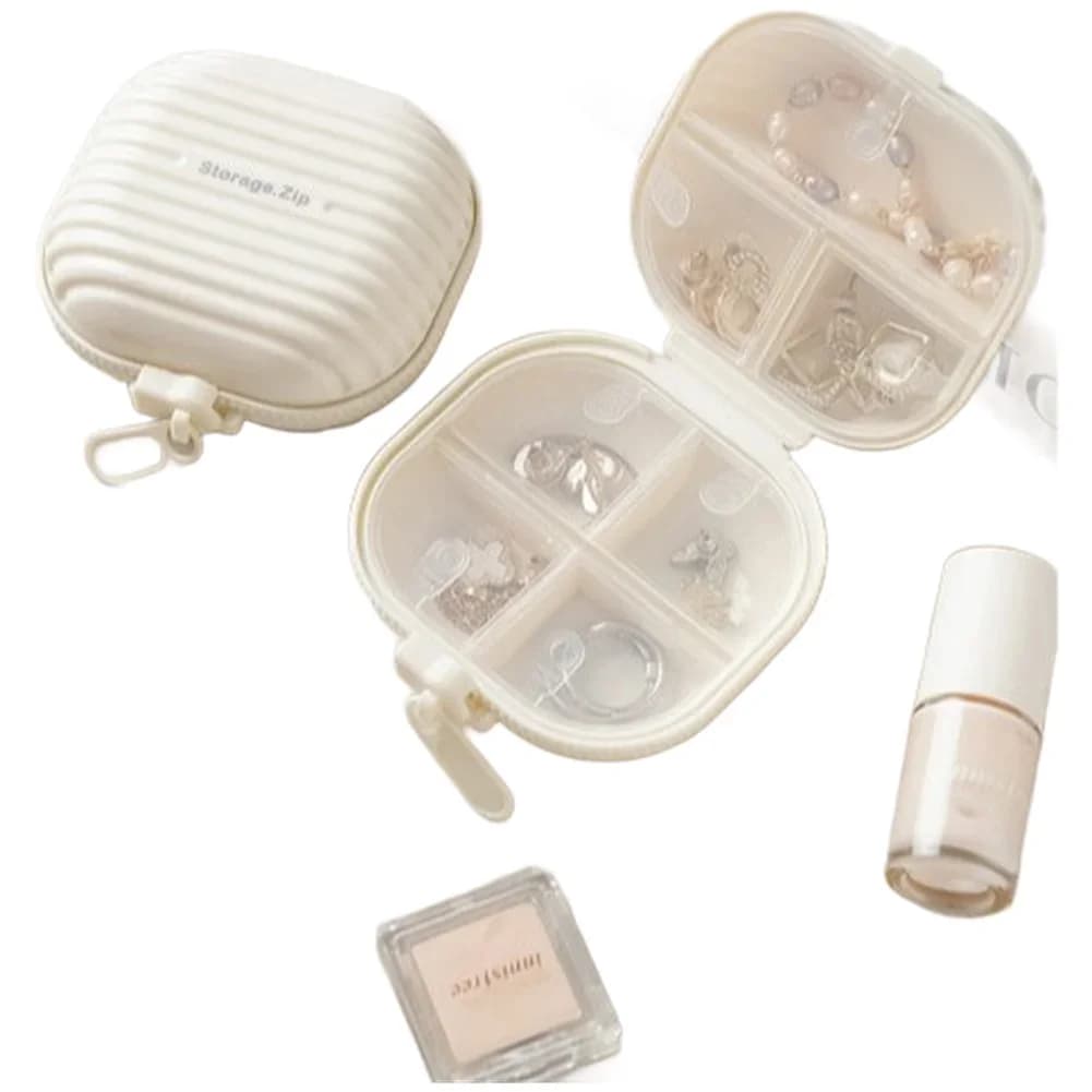 Compact 7 Section Pill Box For Travel Vitamins Supplements Sealed Lid Moisture Proof Portable Design Cream Color