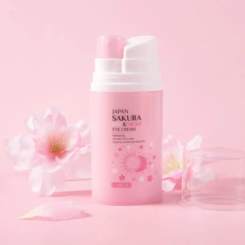 LAIKOU Sakura Eye Serum Eye Roller Massage Vitamin C Hyaluronic Acid Skin Care Handbags for Eye Moisturizing Eye Cream 15ml