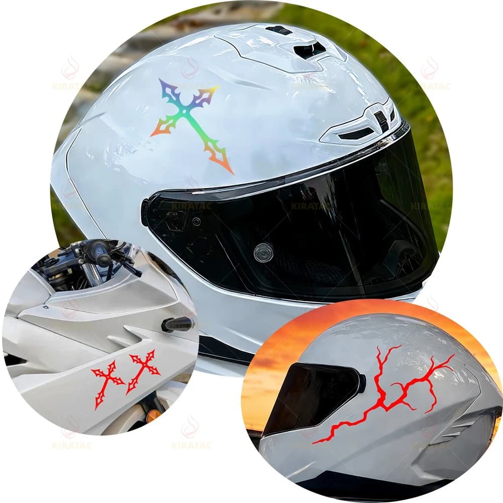 Cross Lightning Waterproof Vinyl Decal, Creative Self-Adhesive Sticker for Motorcycle Helmet Fender Fairing Decor