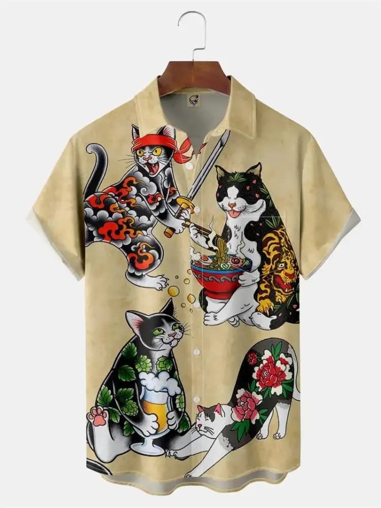 Nuove camicie da uomo a maniche corte con stampa Ukiyoe Wave in stile giapponese, abbigliamento estivo alla moda, camicette hawaiane unisex