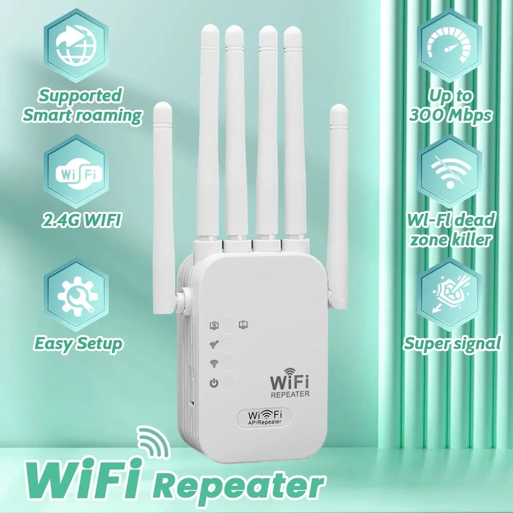 Ripetitore WiFi - Extender Internet Wireless ad Alta Velocità/Router/AP con Copertura Massima di 937 Metri Quadrati - Eccellente Anti-Interferenza