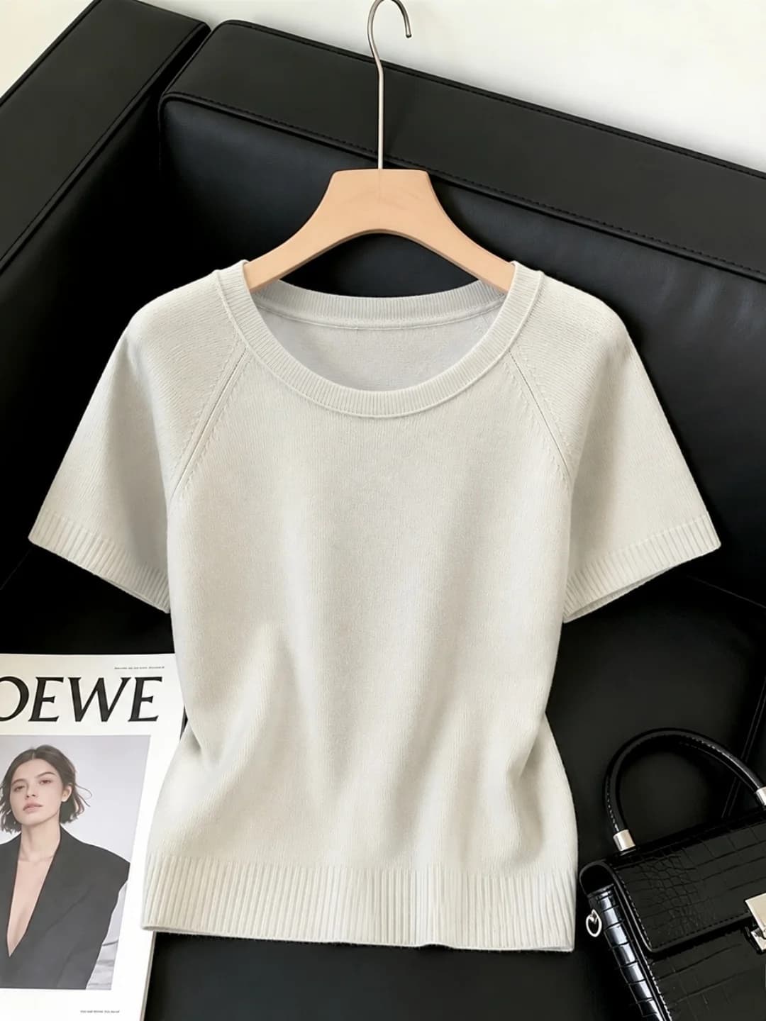 Korean Style round Neck Ice Silk Knitted Top Women's Loose Short Sleeve Comfortable Soft Summer Fashionable Basic T-Shirt