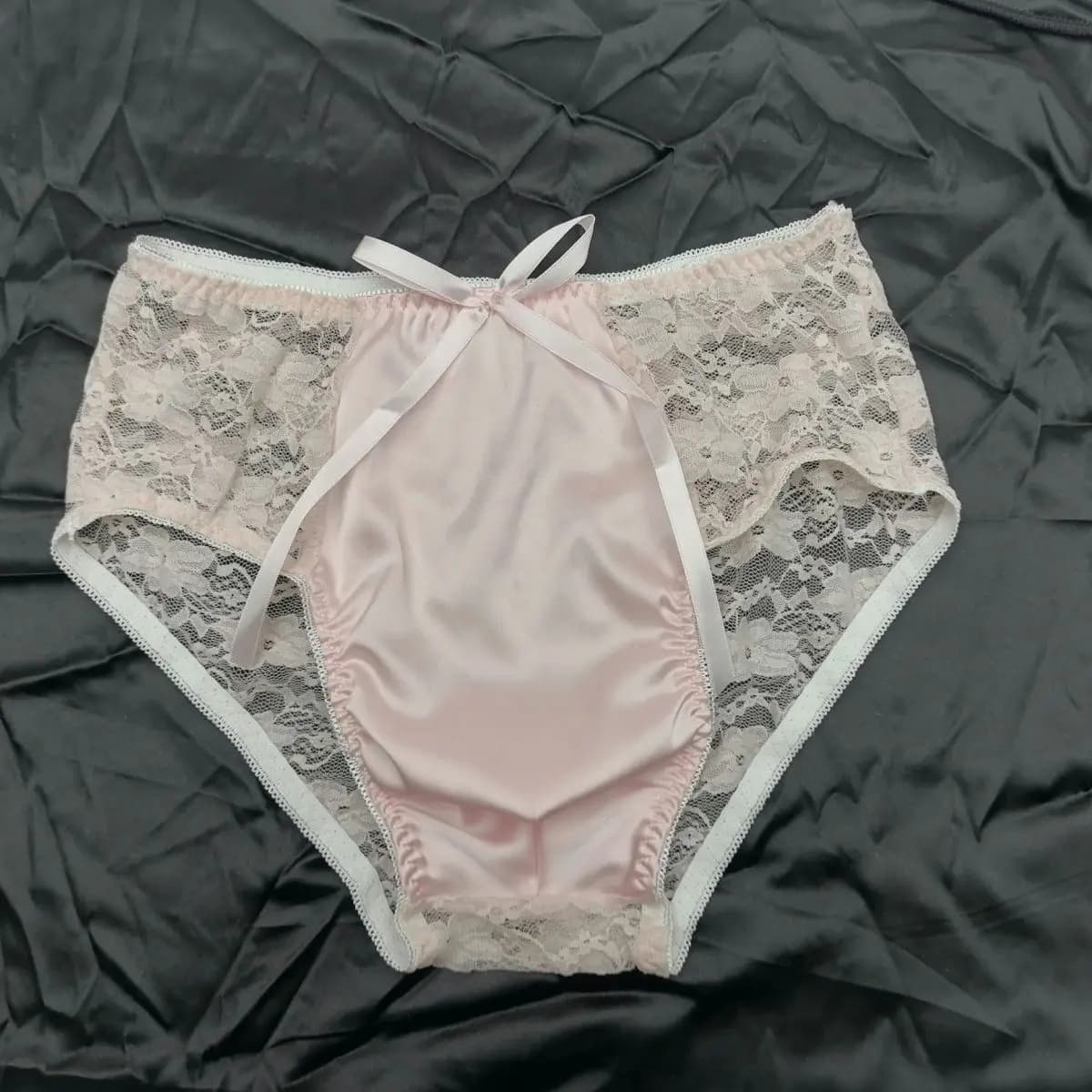 Man's Hip Lace Half Sheer Pink Silky Touch Bowtie BF Briefs Panty Live Show Dance Costumes FKK DJ CLub Bar LBGQT