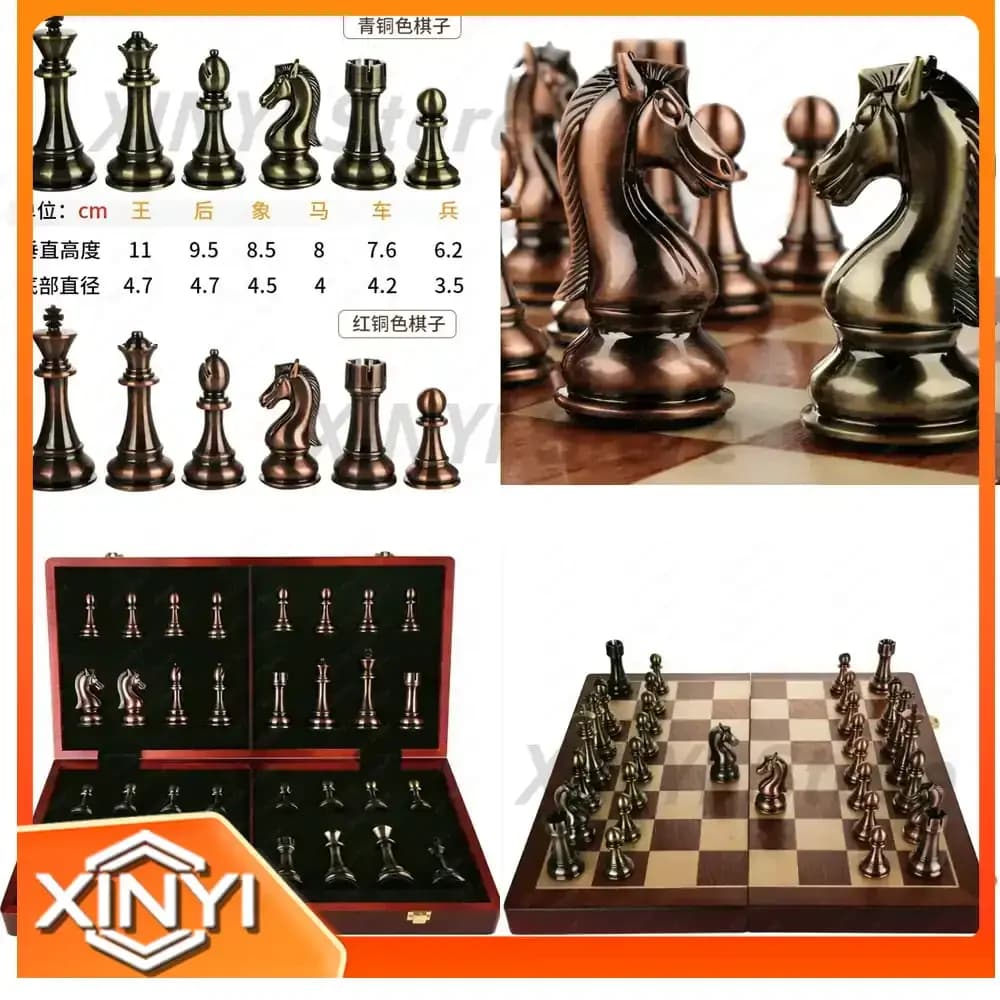 45CM Luxury Metal Chess Figures Wooden Chess Set for Professional Folding Family Classic Board Games Chess Home Ornaments