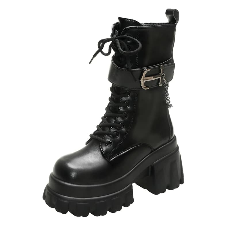 11cm Woman Hidden Wedges Boots Chunky Platform Women's Ankle Boots Autumn Winter Punk Style Metal Buckle Super High Heels Boots