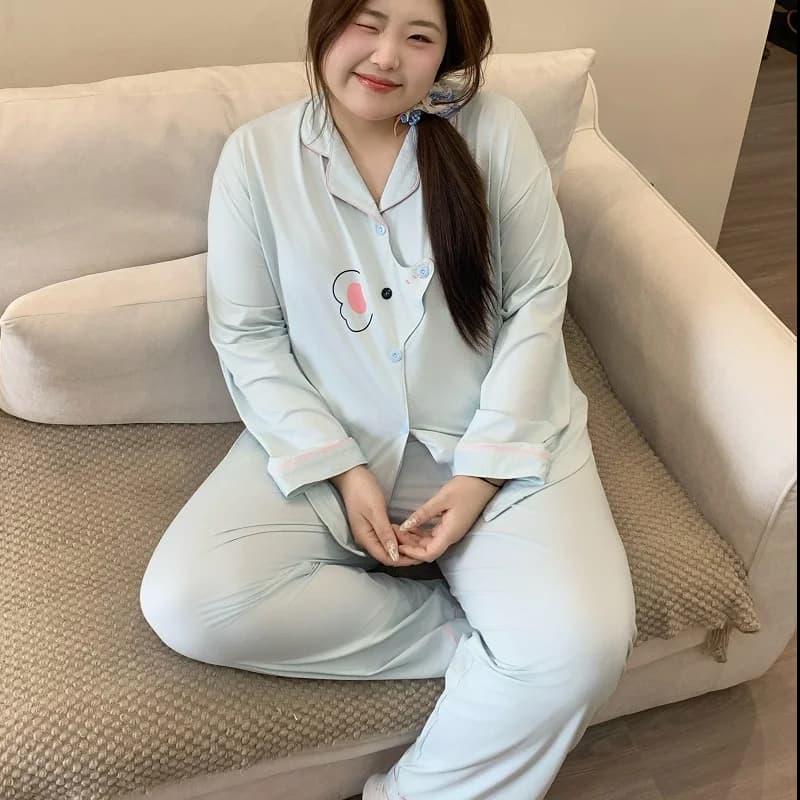 Plus Size Cute Elephant Pajamas Set for Women Harajuku Style Oversized Long Sleeve Sleepwear Soft Casual Spring New Loungewear