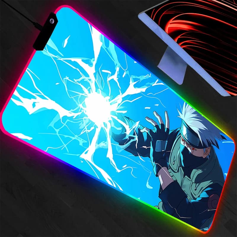 Tappetino Mouse RGB Naruto per Gamer, Grande Tappetino da Scrivania Esteso per Computer con LED, Tappetino per Tastiera in Gomma Retroilluminato, Tappeto Anime Max