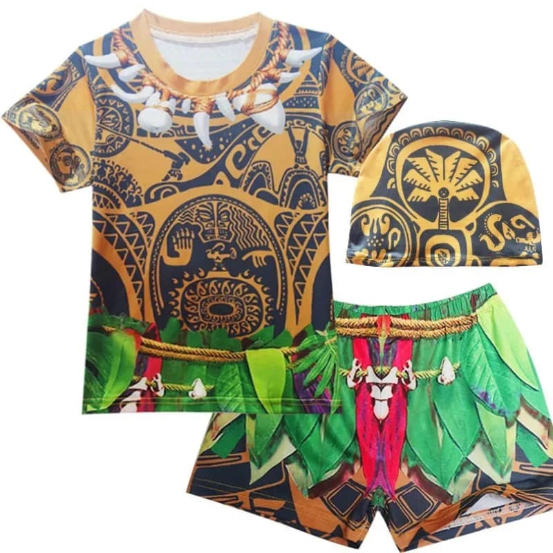 l2025l New Cosplay Baby Ocean Boy Children Swimwear Short sleeves Moana Cosplay Maui Shirt Shorts Pants Swimwear Costume Kid