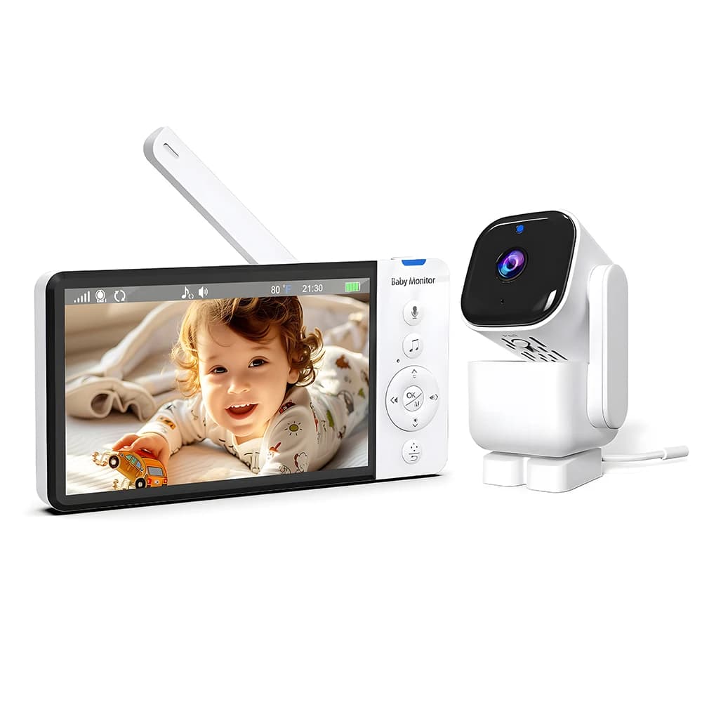 Monitor Video per Bambini da 5 Pollici con Telecamera PTZ Zoom, Nuovo Babyphone con Visione Notturna IR, Telecamere di Sorveglianza, Sensore di Temperatura, Ninna Nanna