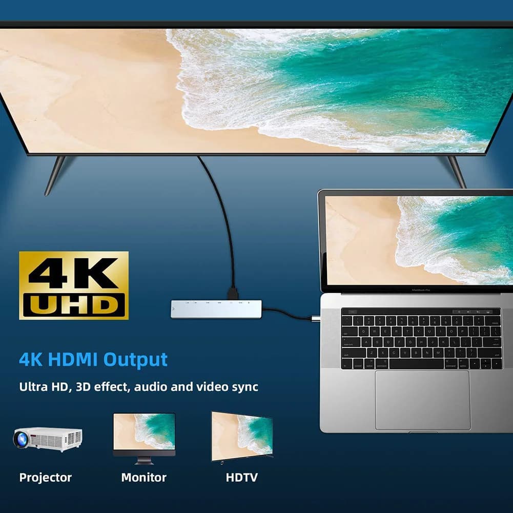 Hub USB C 8 in 1 con HDMI, Lettore di Schede, Docking Station, Porta Ethernet 100m per Macbook, Notebook e Computer Portatili
