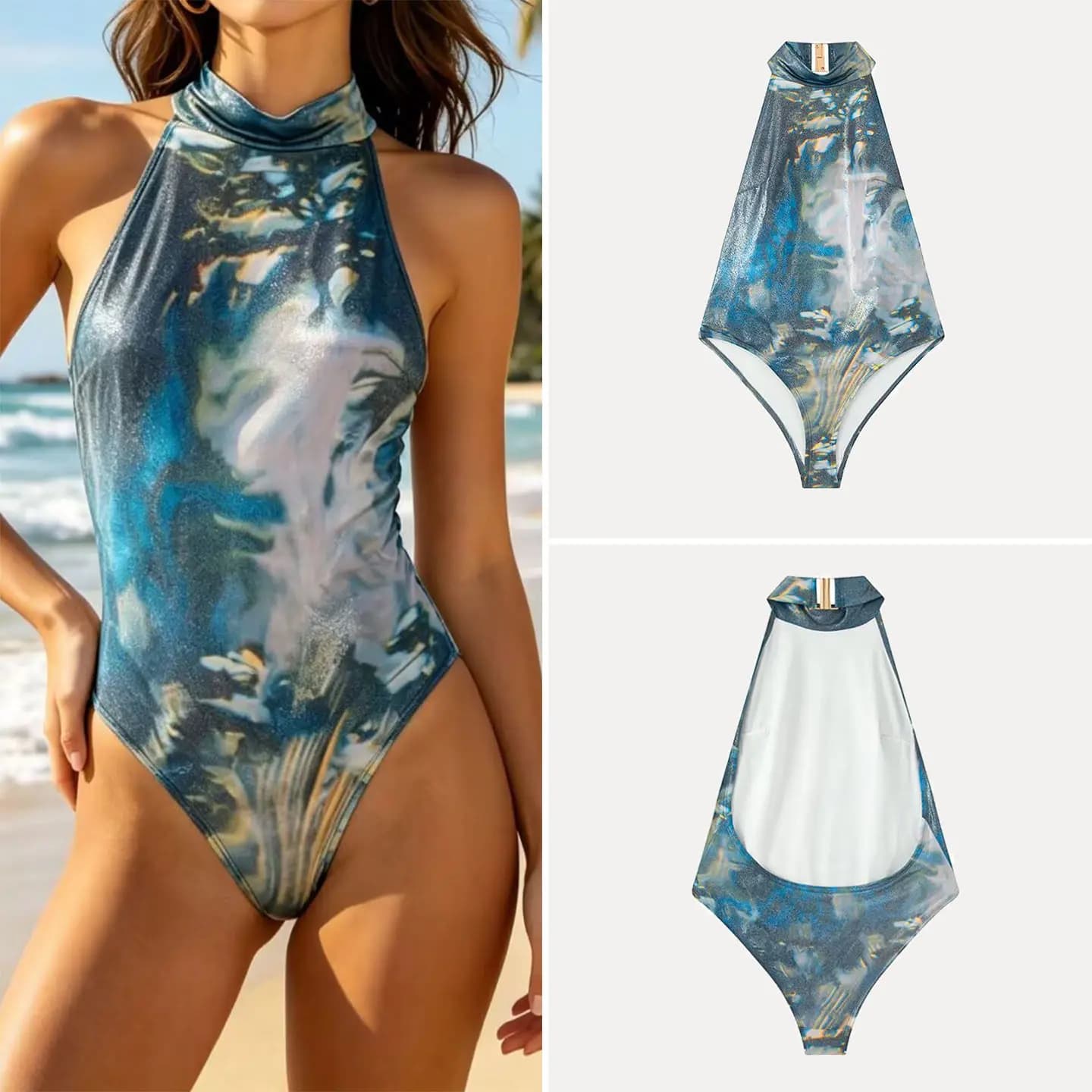 Elegante Costume Intero da Donna con Collo Alto e Motivo Senza Schienale, Abbigliamento Estivo alla Moda, Nuovo Arrivo 2026 del Marchio ZADATA