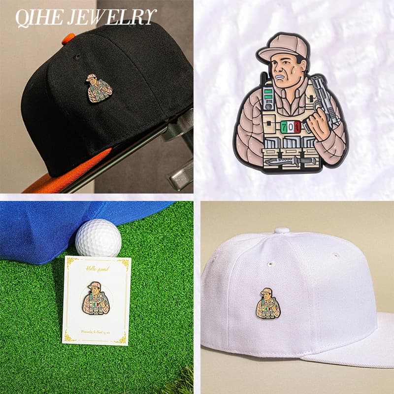 Cool Movies Character Man With Gun Metal Hat Clip Pins Enamel Pins Baseball Cap Golf Cap Hat Pin Lapel Badge Punk Jewelry Gift