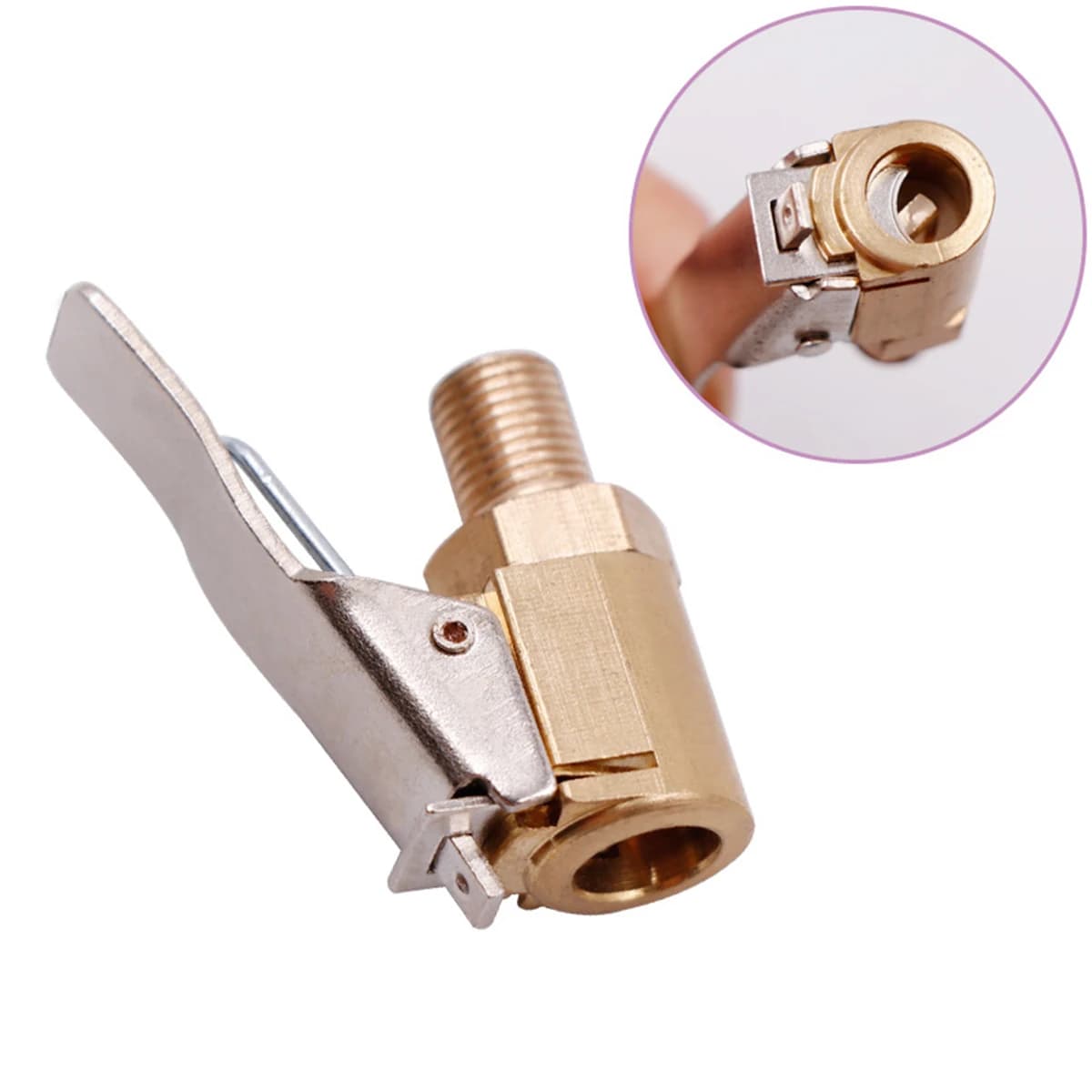 Connettore per Gonfiaggio Pneumatici Auto in Ottone da 8mm, Adattatore a Clip per Valvola Pompa Gonfiatore, Strumento di Aggancio Rapido per Cambio Testa Gonfiatore