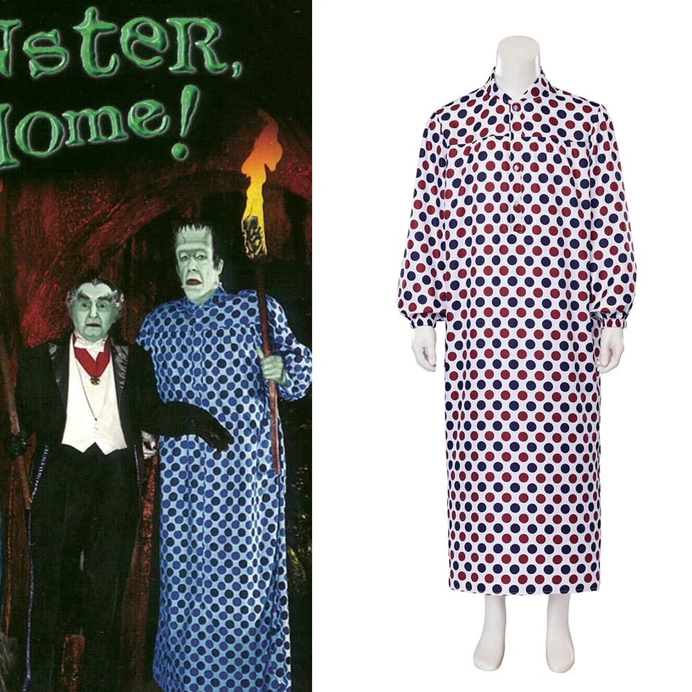 Film Munster Go Home Herman Munster Costume Cosplay Pigiama da uomo Carnevale di Halloween Abito lungo