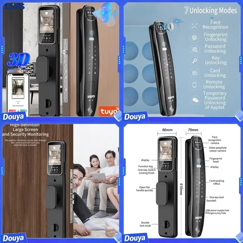 For CS7 3D Face ID Smart Door Security Camera Fingerprint Password Key Unlock Steel Door Cloud