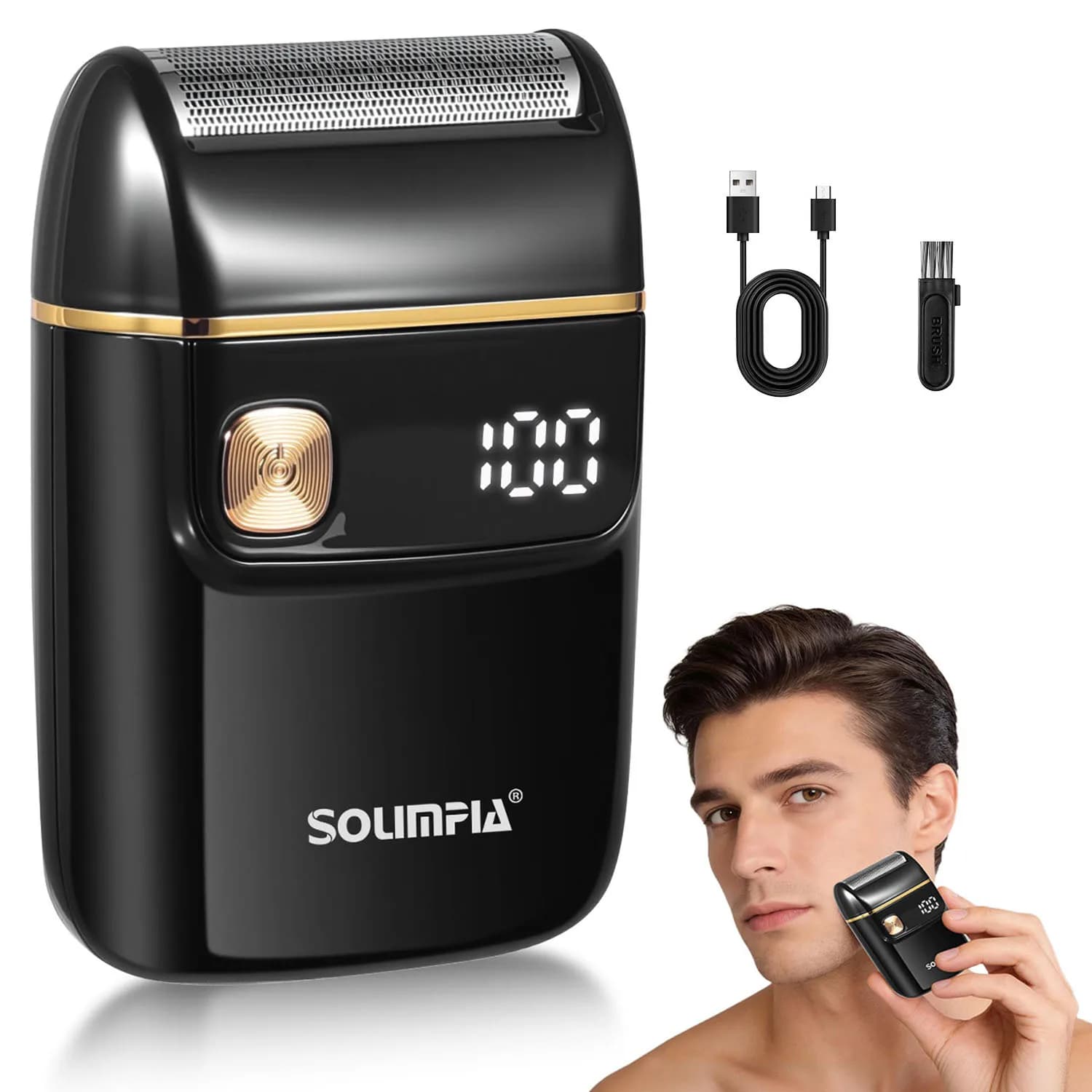 Men's Mini Electric Razor with LED Display, Floating Head, Dry and Bagnate Use