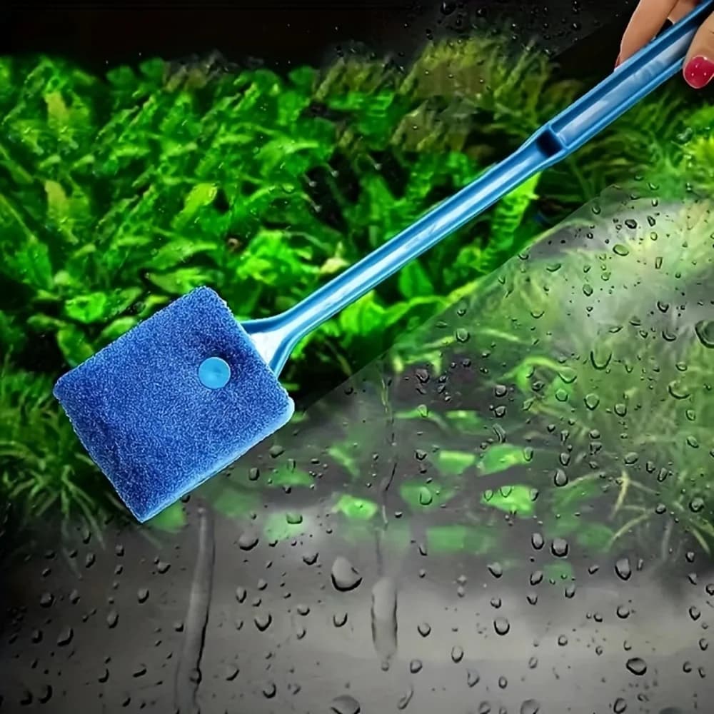 1 Practical Household Fish Tank Cleaning Brush with Long Handle, Sponge Double-Sided Plastic Scrubbing Brush Cleaning Tool, Suitable for Home and Aquarium Use