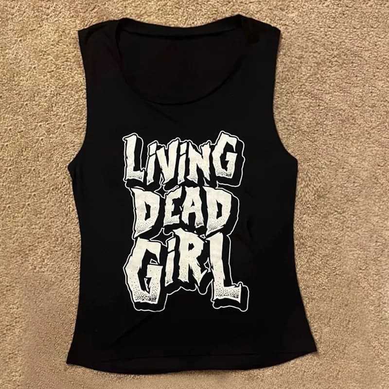 Abbigliamento Y2k: Gilet con scritta, Top corto da donna Y2k, T-shirt slim sexy, Magliette con grafica teschio punk, Canotte punk stile Harajuku coreano Hot Girl