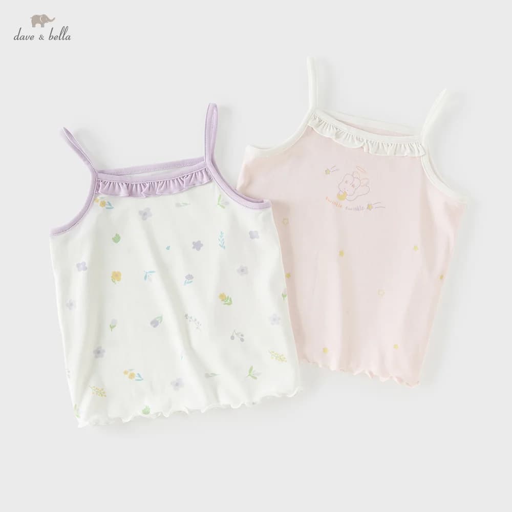 Dave Bella Girls Vest Summer Children Camisoles Casual Lovely Print Baby Sleeveless Tops Antibacterial Bottoming Shirt DB2261708
