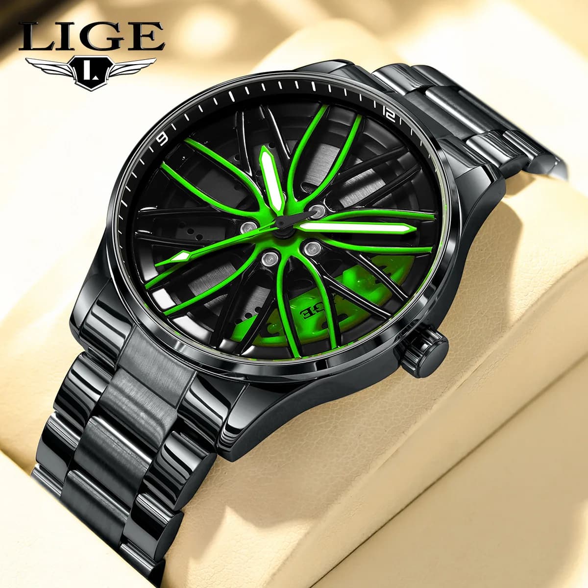 LIGE 2026 TOP Orologio da uomo di lusso Moda impermeabile in acciaio inossidabile Sport Car Wheel Orologio da uomo Orologi da uomo al quarzo luminoso + SCATOLA