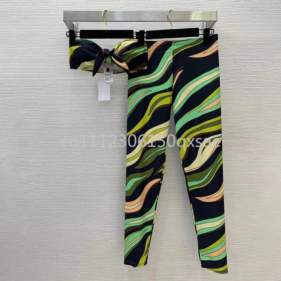 Women's Green Strapless Yoga Sets with Letter Signature Logo Luxury Brand Sports Pants Sets Lady Swimwear Beachwear