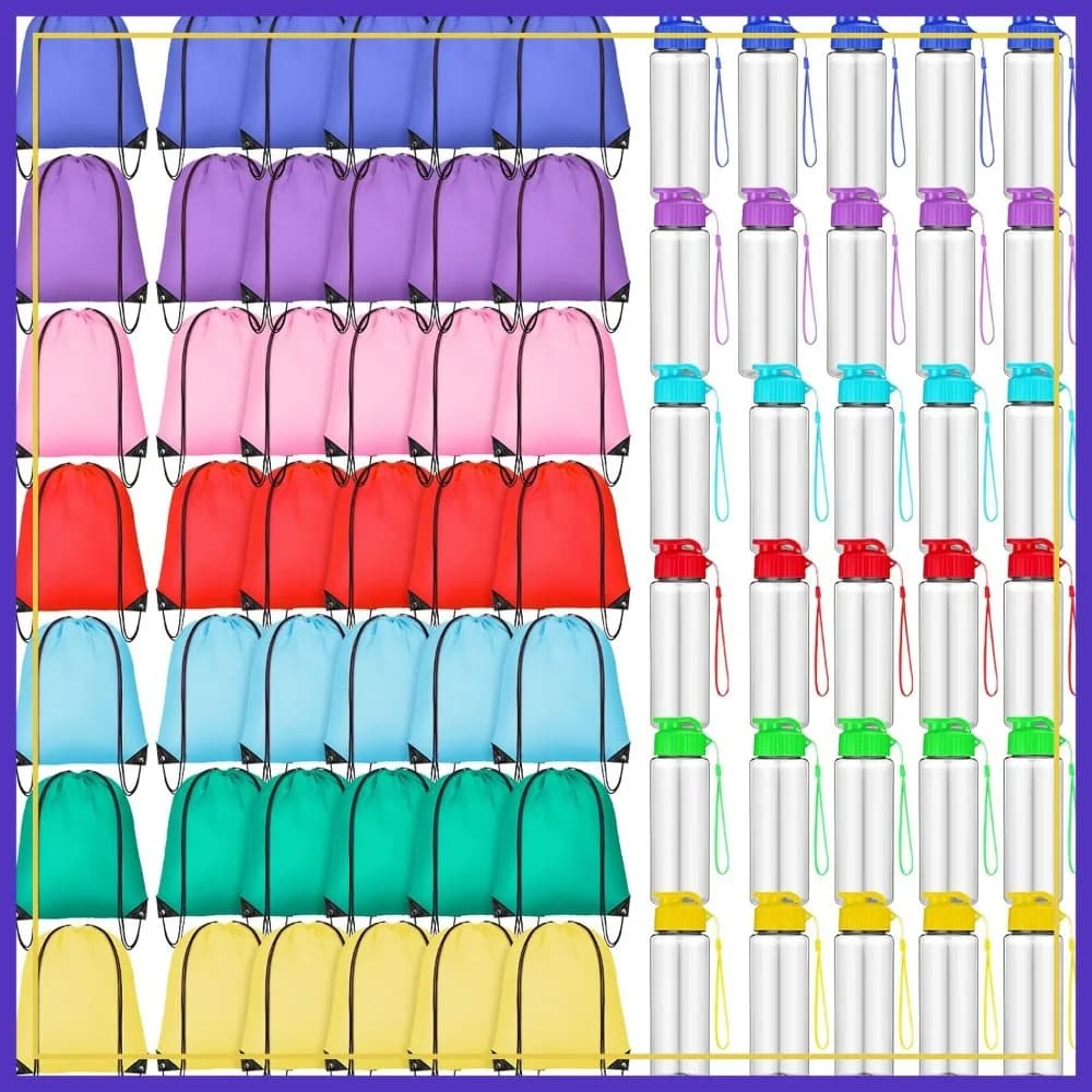 Set di 40 Bottiglie d'Acqua in Plastica da 17 oz con Zaini con Cordoncino, Riutilizzabili e a Prova di Perdite per Sport, Palestra e Viaggi