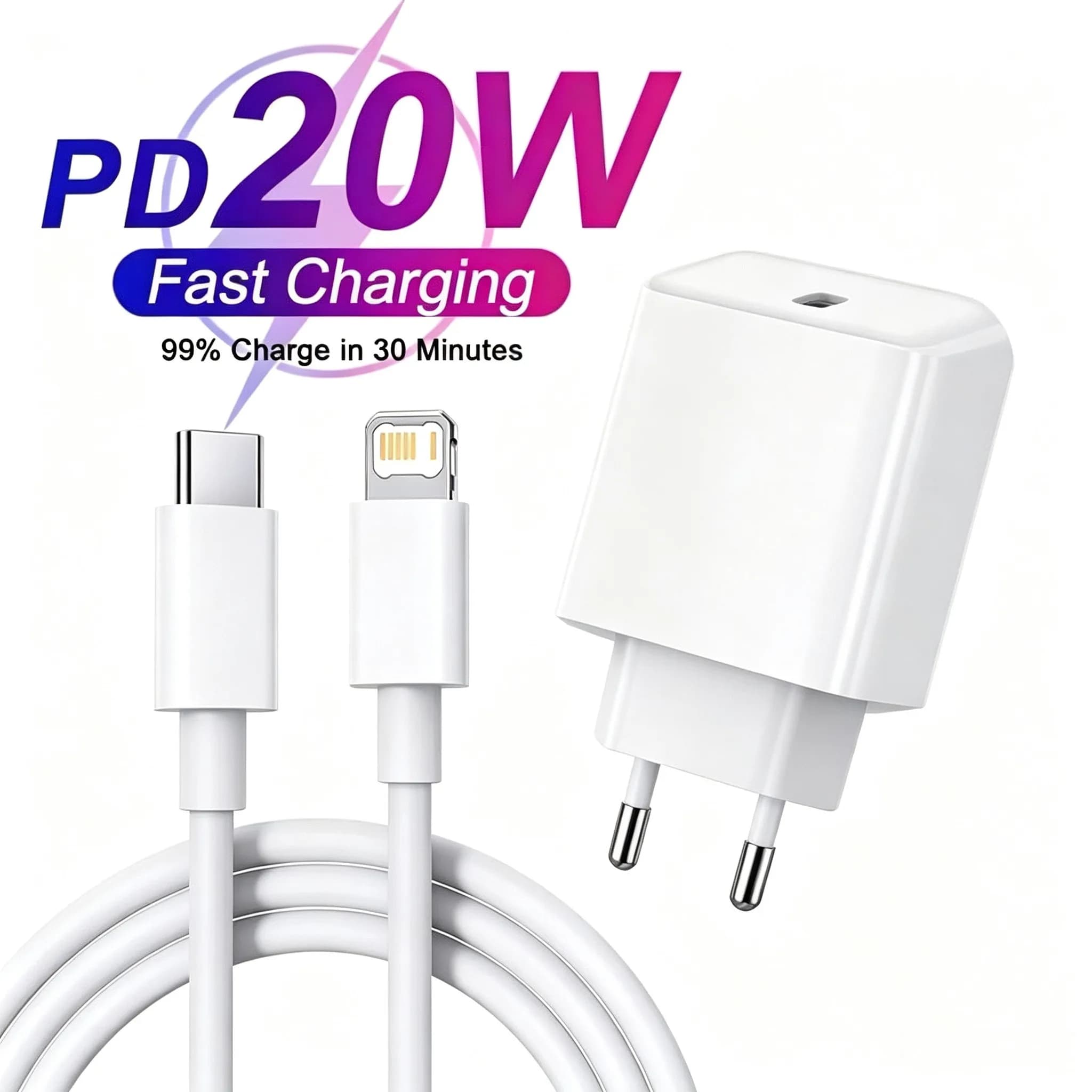 Caricabatterie Rapido USB-C PD 20W per Apple iPhone 17 16 15 14 13 12 11 Pro Max, Cavo Dati Ricarica Veloce 5A per iPad, Adattatore Spina EU/US