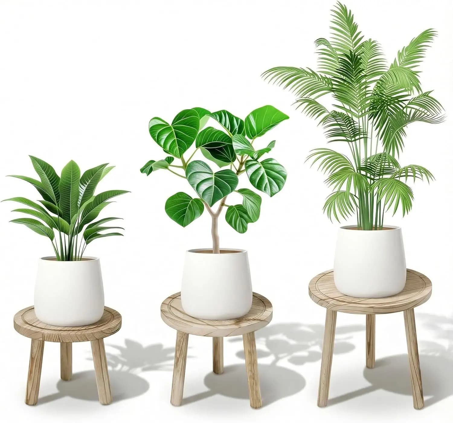 3-Pack Wood Plant Stands Indoor Mid-Century Modern Single Plant Stand for 6 to 12 Inch Pots Tall Wooden Plant Stool