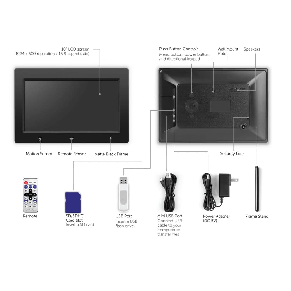 IPS HD Widescreen Display Calendar Clock Function Video Player MP3 7 8 9 10 Inch Smart Digital Photo Frames Remote Control