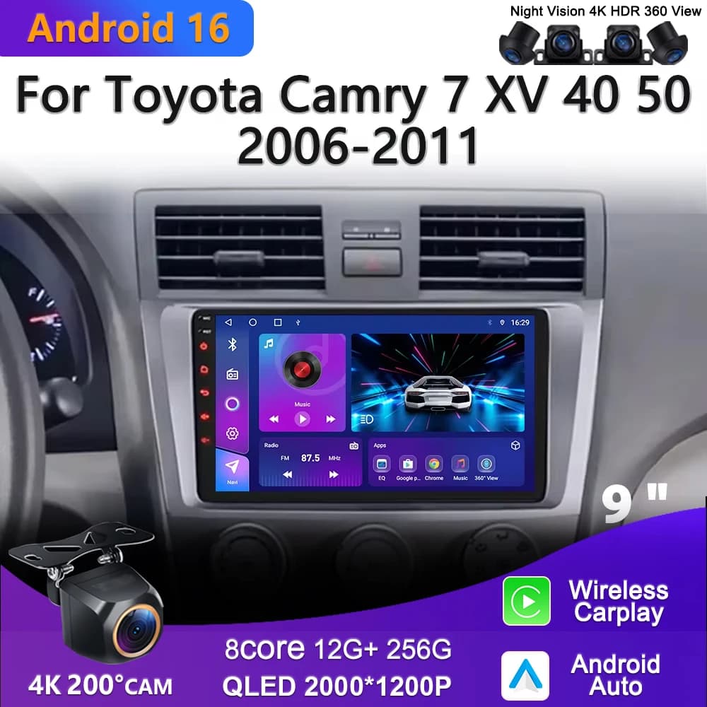 Multimedia DVD Player for Auto Android 16 for Toyota Camry 7 XV 40 50 2006-2011, Radio Auto with GPS, Navigation, NO 2din, Carplay, Dash Cam 5G