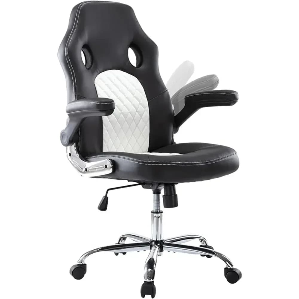 Sedia da ufficio da gioco - Sedia da scrivania direzionale girevole per computer in pelle PU con braccioli ribaltabili e supporto lombare per lavorare