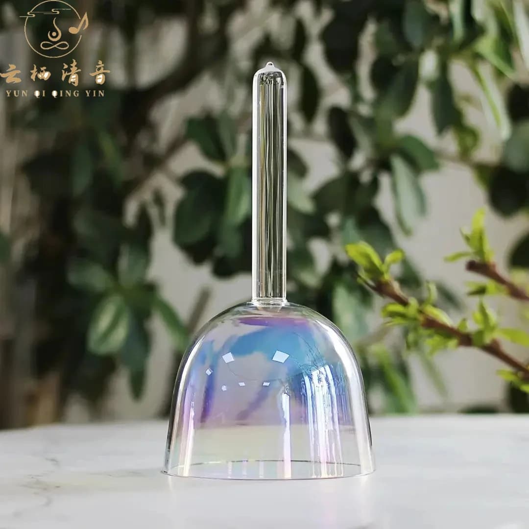 Star Linkup Handheld Tibetan Handle Blowable Clear Quartz Crystal Singing Bowl, Seven Chakras Tuned Spiritual Percussion Instrument for Mindfulness Meditation, Yoga Training, Chanting Rituals, Aura Cleansing, Stress Relief,
