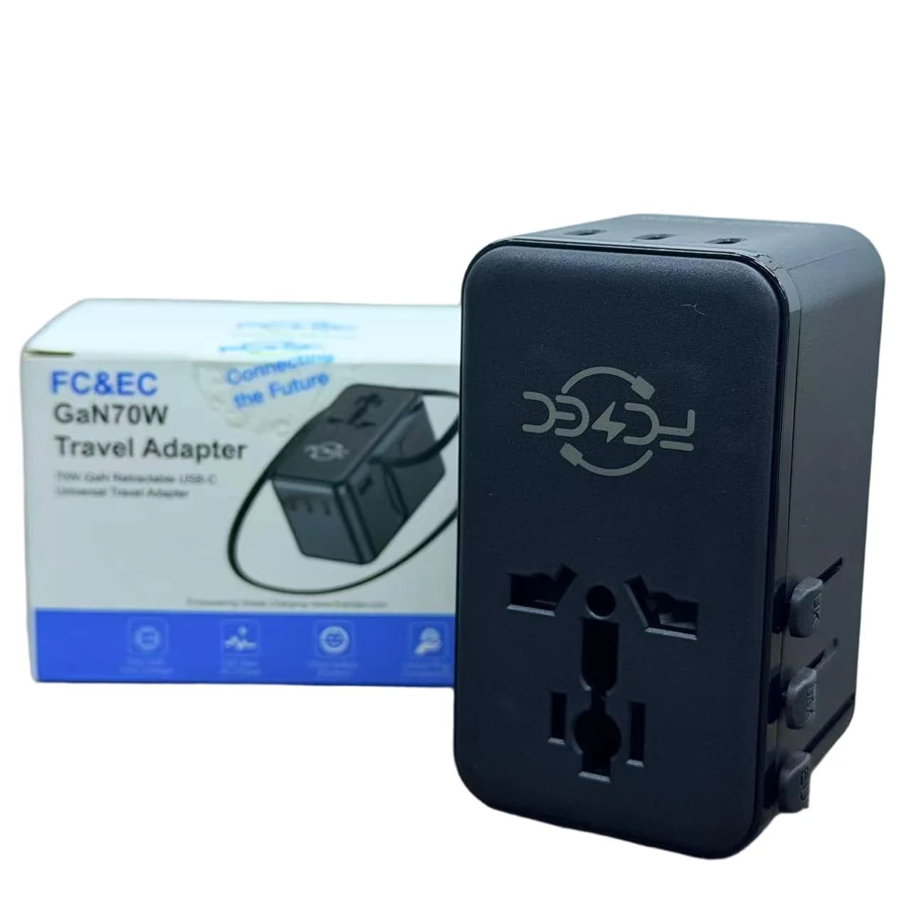 Adattatore per caricabatterie da viaggio da parete all-in-one FC&EC - Spine US EU UK AU con 1 USB e 3 tipo C universale per i viaggi