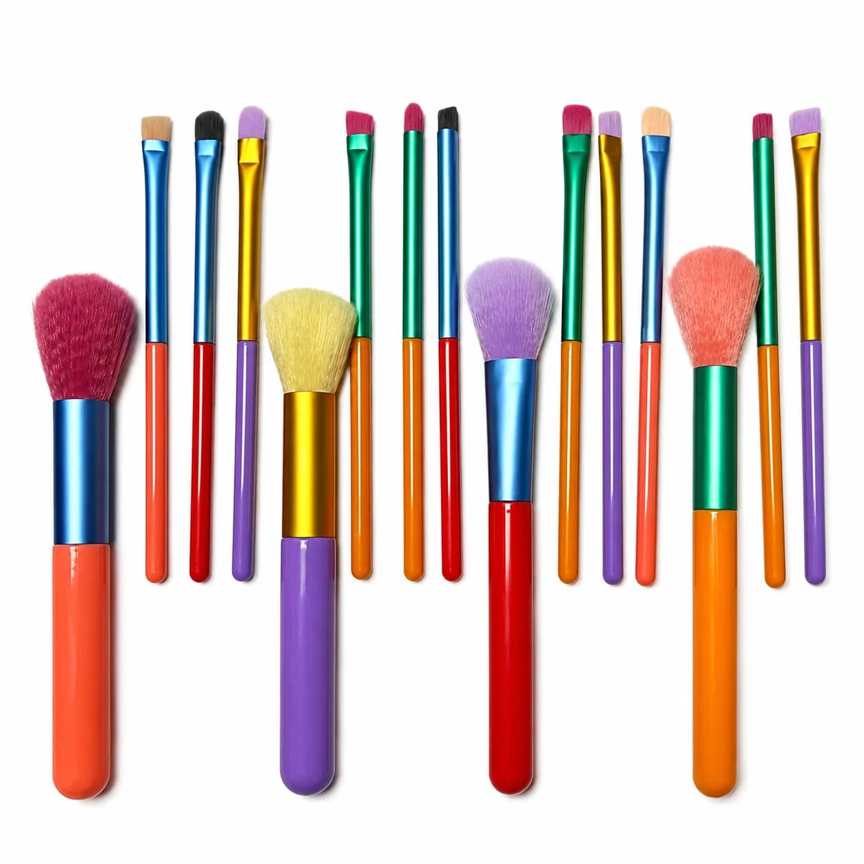 15-Piece Rainbow Color High-Quality Fiber Bristle Makeup Brush Set — Perfect for Eyeshadow, Foundation, and Various Cosmetic Too