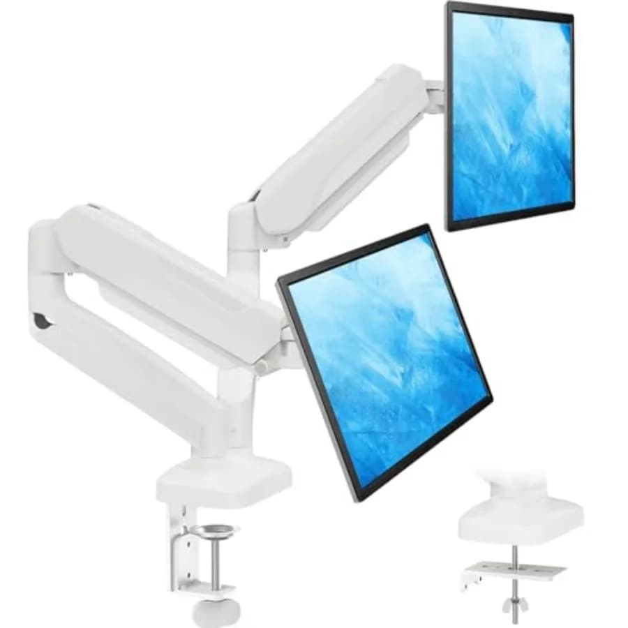 Supporto da scrivania per monitor doppio da 32 pollici in lega di alluminio nero, regolabile in altezza con morsetto a C e base con passacavo, compatibile VESA