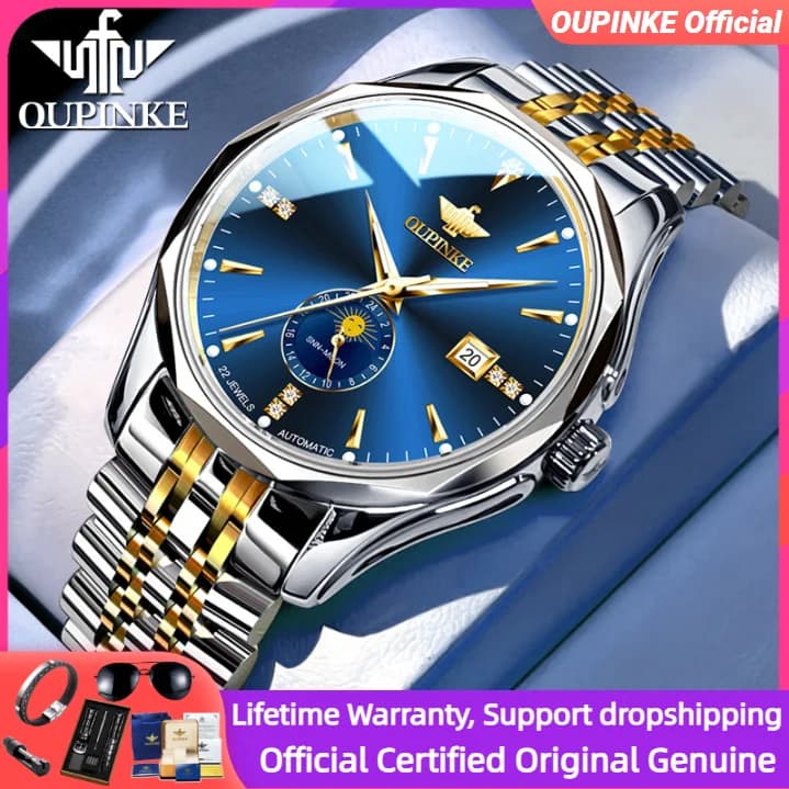 OUPINKE 3275 Mechanical Watch Men's Original Top Brand Sapphire Mirror Stainless steel High end Man Wristwatches