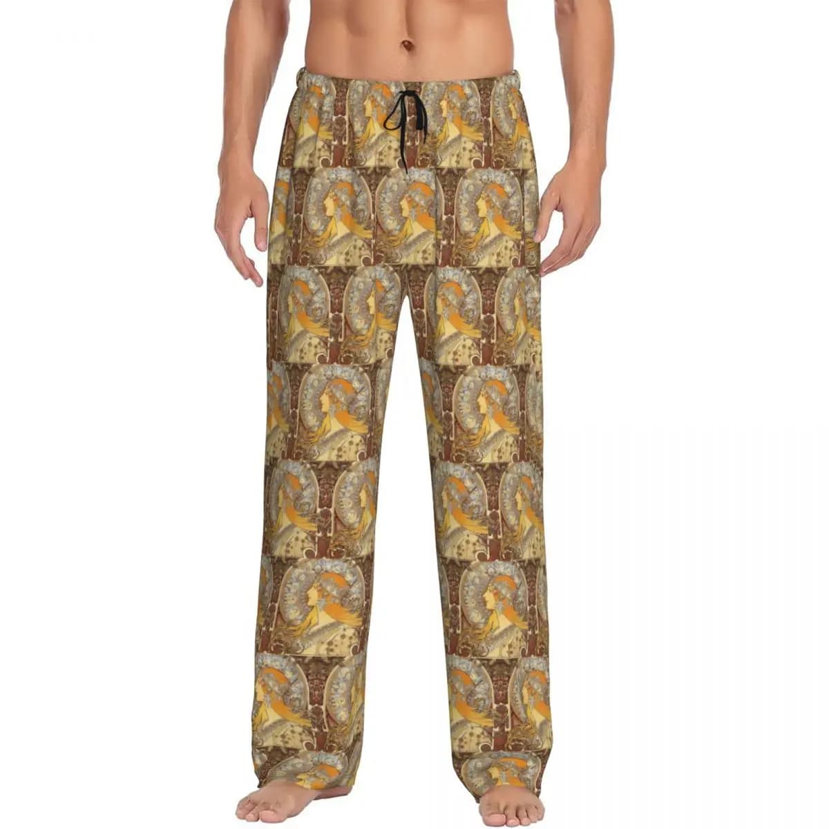 Pantaloni da pigiama da donna personalizzati Alphonse Mucha Zodiac Art Nouveau Pantaloni da notte da uomo con tasche