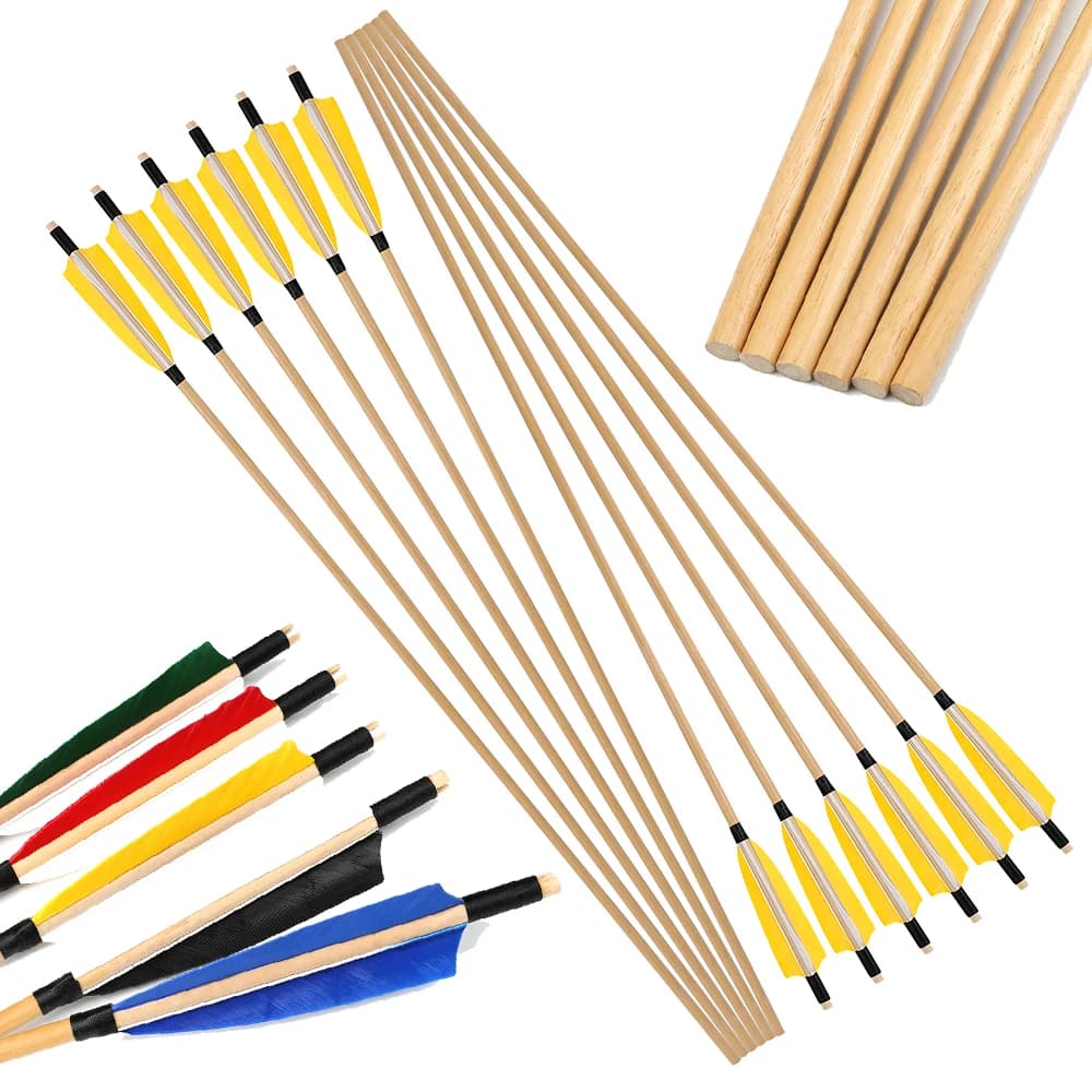 6/12 pezzi frecce per tiro con l'arco 8mm albero in legno 80cm 5 pollici piuma di tacchino formazione insegnamento adolescenti giovani principianti pratica bersaglio