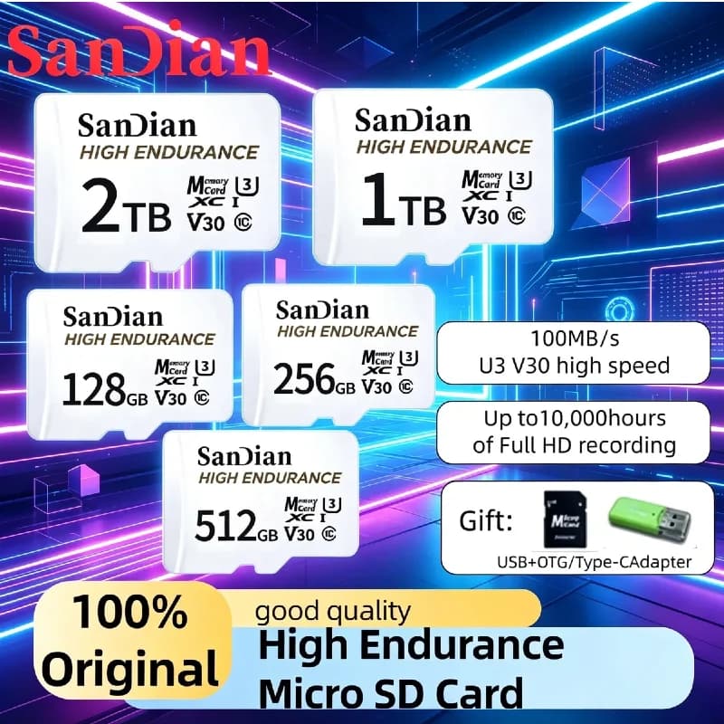 Scheda Micro TF SD V30 U3 C10 128GB 2026 ad Alta Resistenza, Affidabile per Fotocamere, Dash Cam, Droni e Videosorveglianza