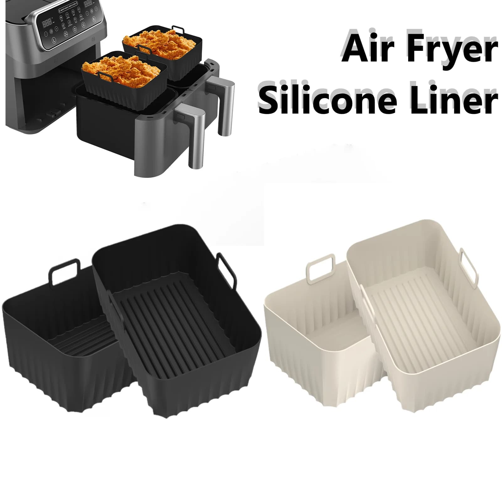 2 Pezzi Cestelli in Silicone per Friggitrice ad Aria, Resistenti al Calore, Rettangolari, Accessori da Cucina
