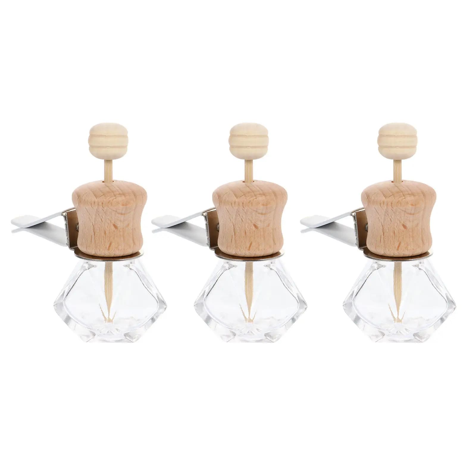 3Pcs Car Aroma Diffuser Bottle Air Vent Essential Oil Diffuser Rotatable Wooden Lid for Automotive Fragrance Freshener Glass