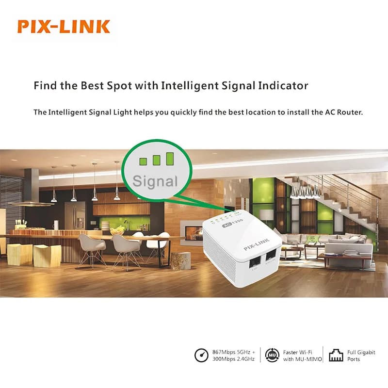 No More WiFi Dead Zones PIX-LINK AC11 1200Mbps Dual Band Repeater 2.4G/5G Wireless Range Extender for Home Router Plug Play