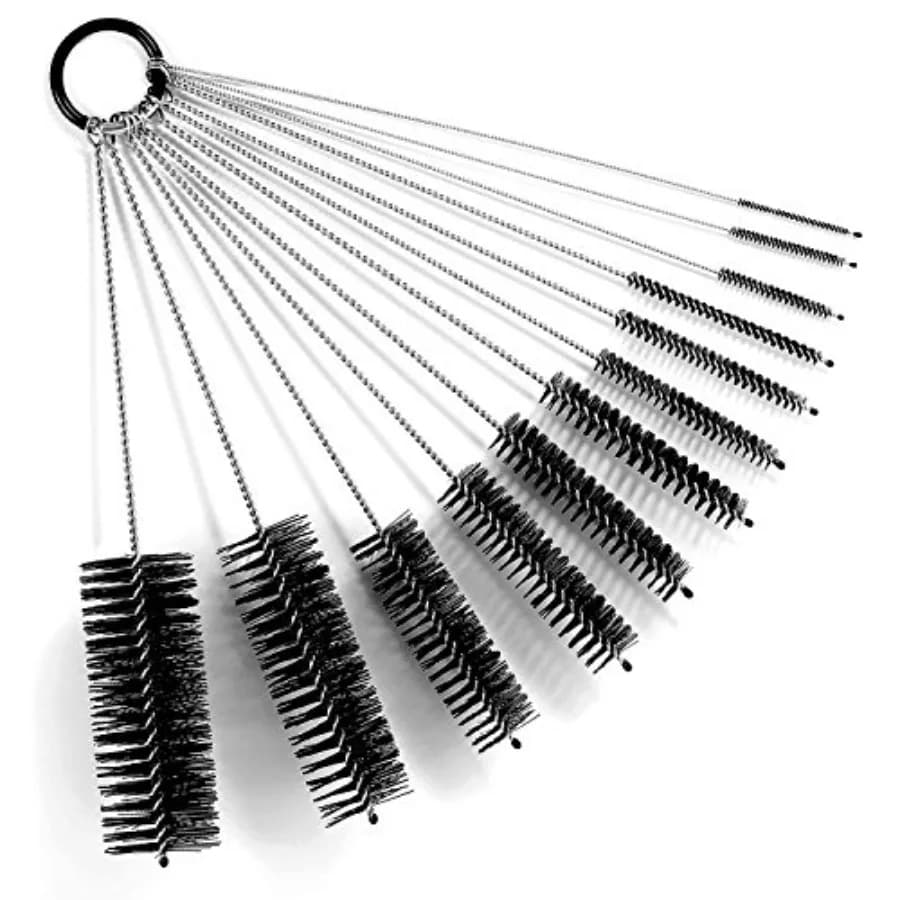 Set di Spazzole per Pulizia in Nylon Nero, 12 Pezzi, Adatte per Bottiglie, Teiere, Aerografi, Macchine per Espresso, Design Protettivo, Lavabili in Lavastoviglie