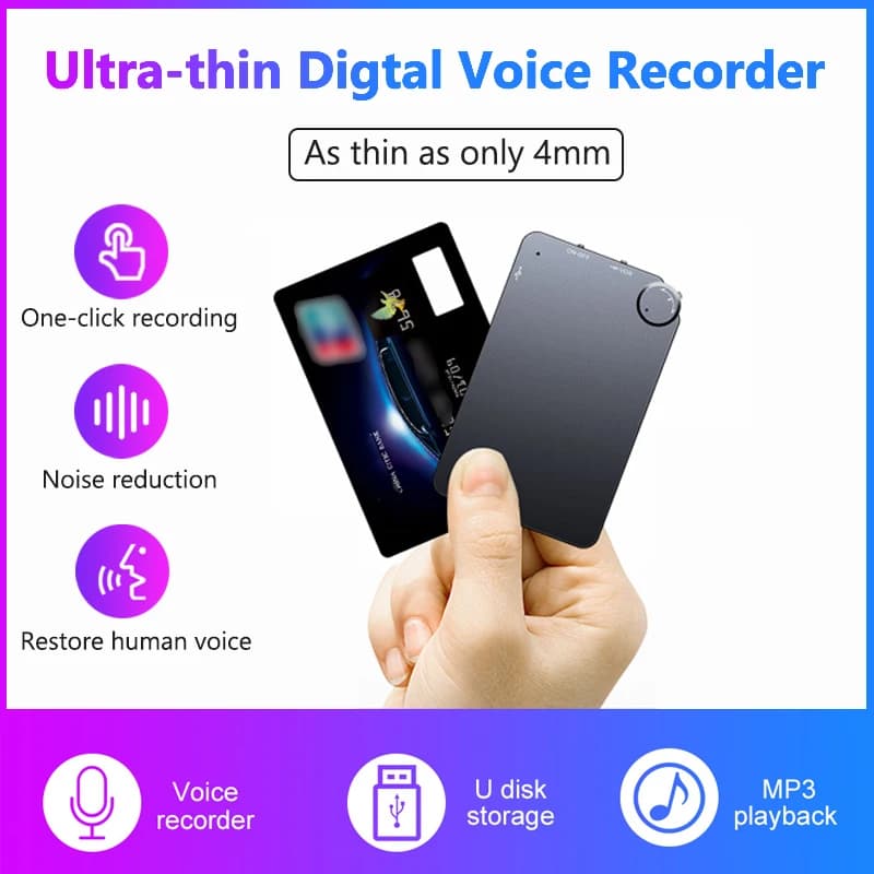 Scheda ultrasottile Mini registratore vocale digitale attivato 4-64 GB Riduzione del rumore Chiavetta USB Dittafono Registrazione audio Lettore MP3