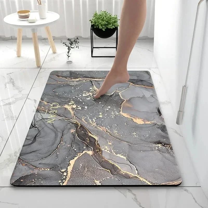 Marble Texture Diatom Mud Floor Mat Super Water Absorbent Rubber Non Slip Bathroom Toilet Shower Door Foot Carpet