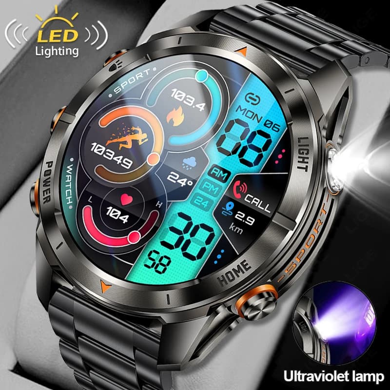 3ATM Men's Watch Smart 3ATM Waterproof 1.46 "AMOLED LED Screen Electric Flashlight 515mAh Battery Cardiaca Sport BT Call Smartwatch