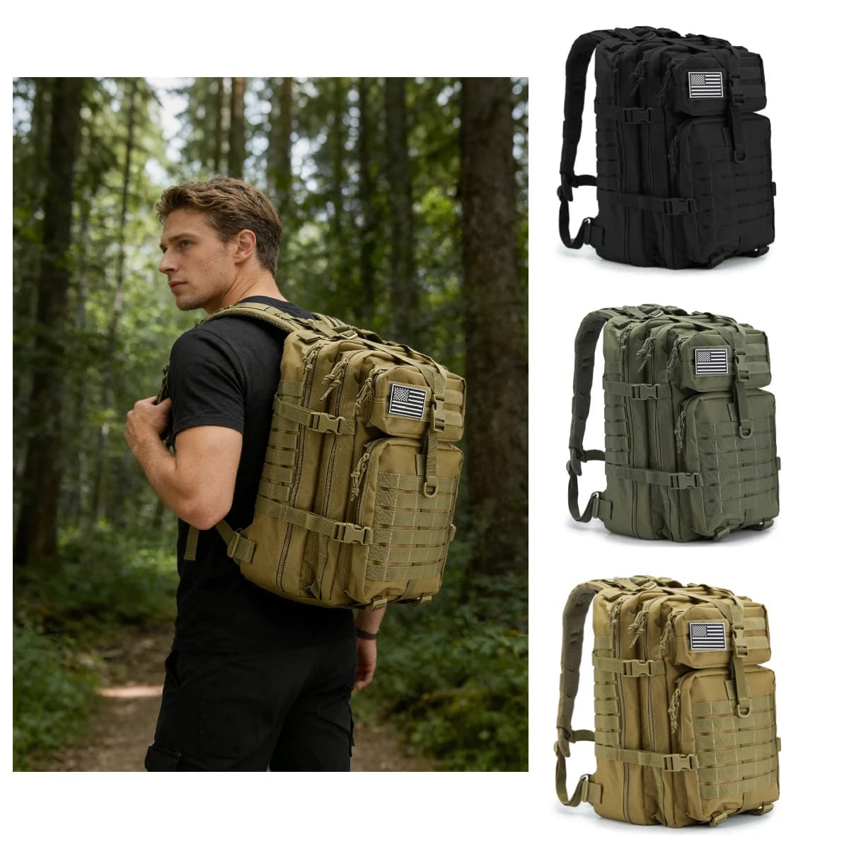 Zaino Tattico 45L per Uomo, Borsa EDC MOLLE Espandibile per Escursionismo, Caccia, Sopravvivenza e Viaggi, Uso Quotidiano