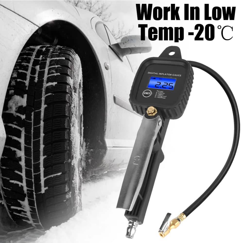 Manometro per pneumatici per auto Manometro per pneumatici per auto con tubo di gonfiaggio pistola di gonfiaggio per monitoraggio ad alta precisione Manometro digitale per gonfiaggio