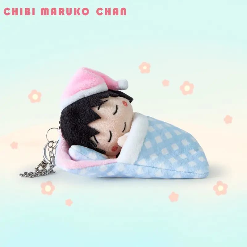 Portachiavi con Bambola di Peluche Chibi-Maruko Chan da 13 cm, Prodotto Originale, Sacco a Pelo Sweet Dream, Decorazione per Borsa da Ragazza, Giocattolo Regalo