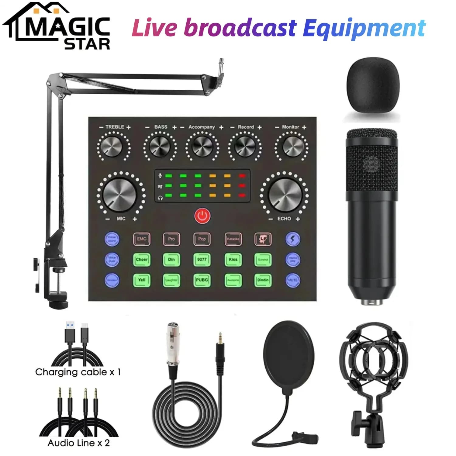Set attrezzatura podcast con cambio vocale, mixer podcast, con microfono BM800, adatto per podcast, registrazione, trasmissione in diretta